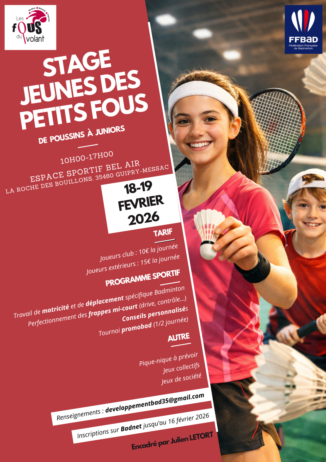 Affiche stage jeunes fevrier guipry