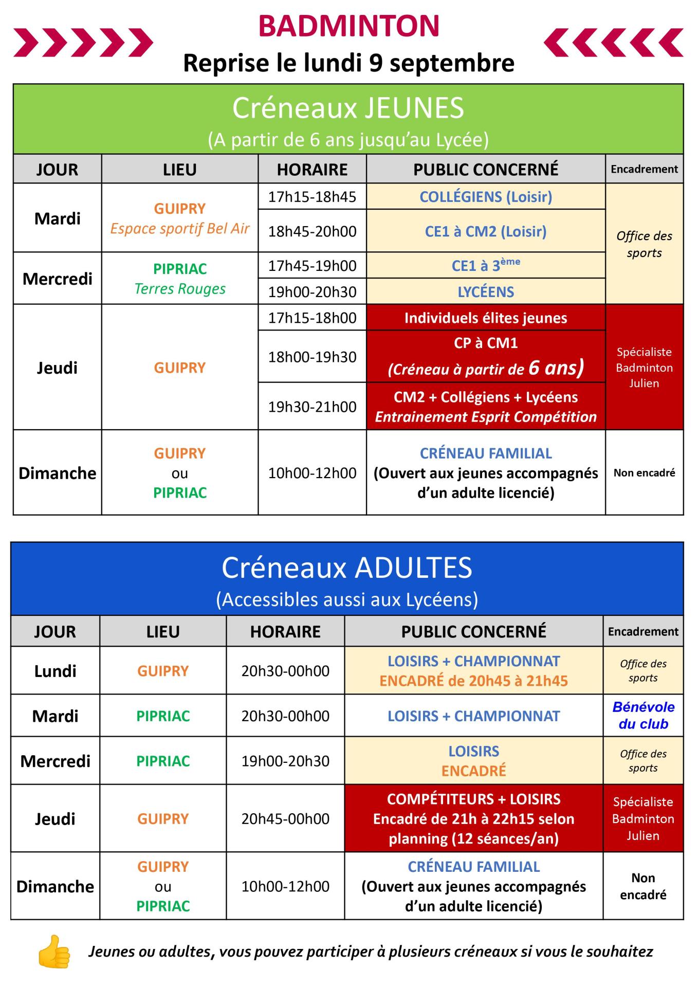 Horaires 2024 2025