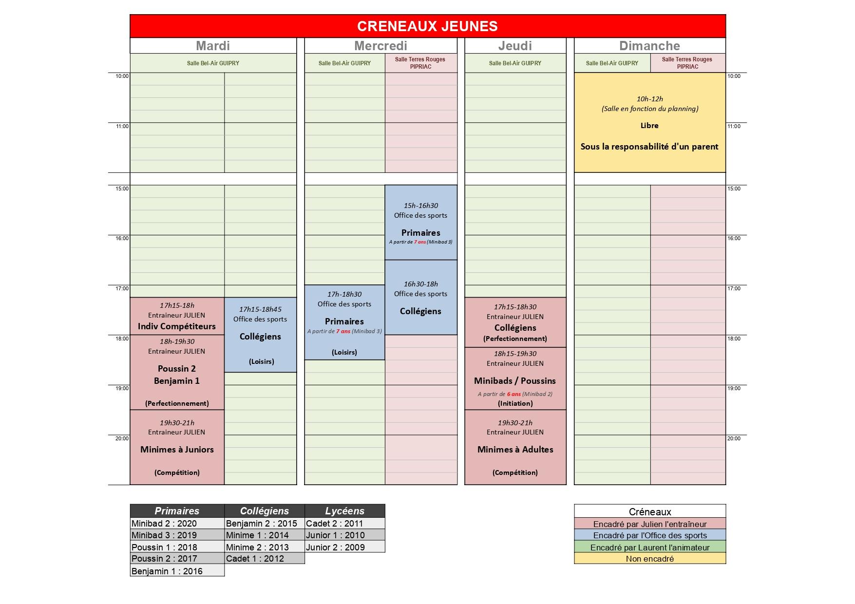 Planning jeunes